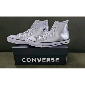 Converse Chuck Taylor All Star CTAS Hi Unisex Metallic Silver Shoes  W 9.5 M 7.5